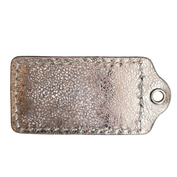 Coach Leather Luggage Tag Bag Charm Silver Metallic Accent Keychain - Picture 2 of 3